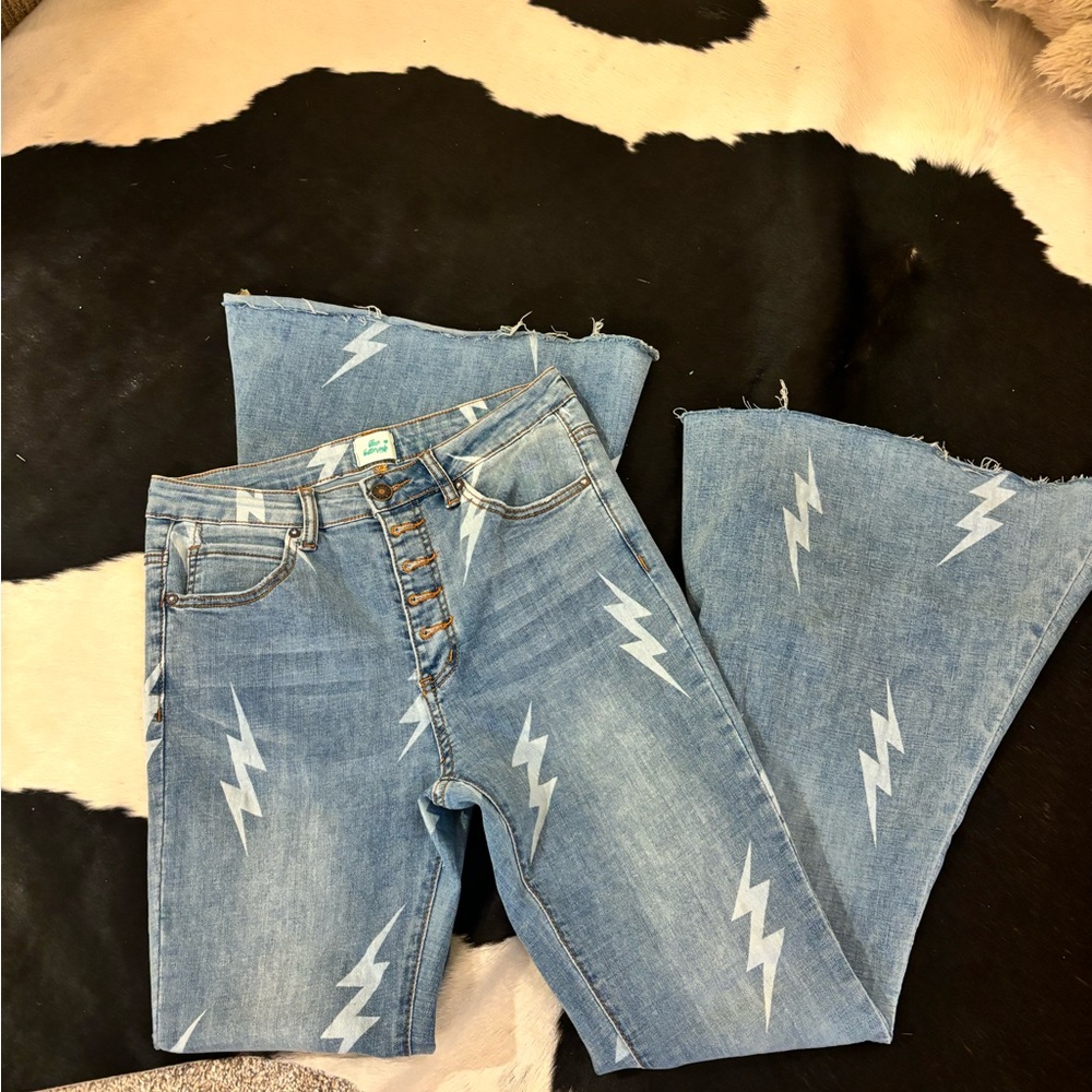 Boutique Flare Wide Leg Jeans with Distressed Details